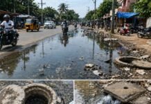 மாமல்லபுரம் கோவளம் சாலையில் கழிவுநீர் தேக்கம்: நடவடிக்கை கோரிக்கை